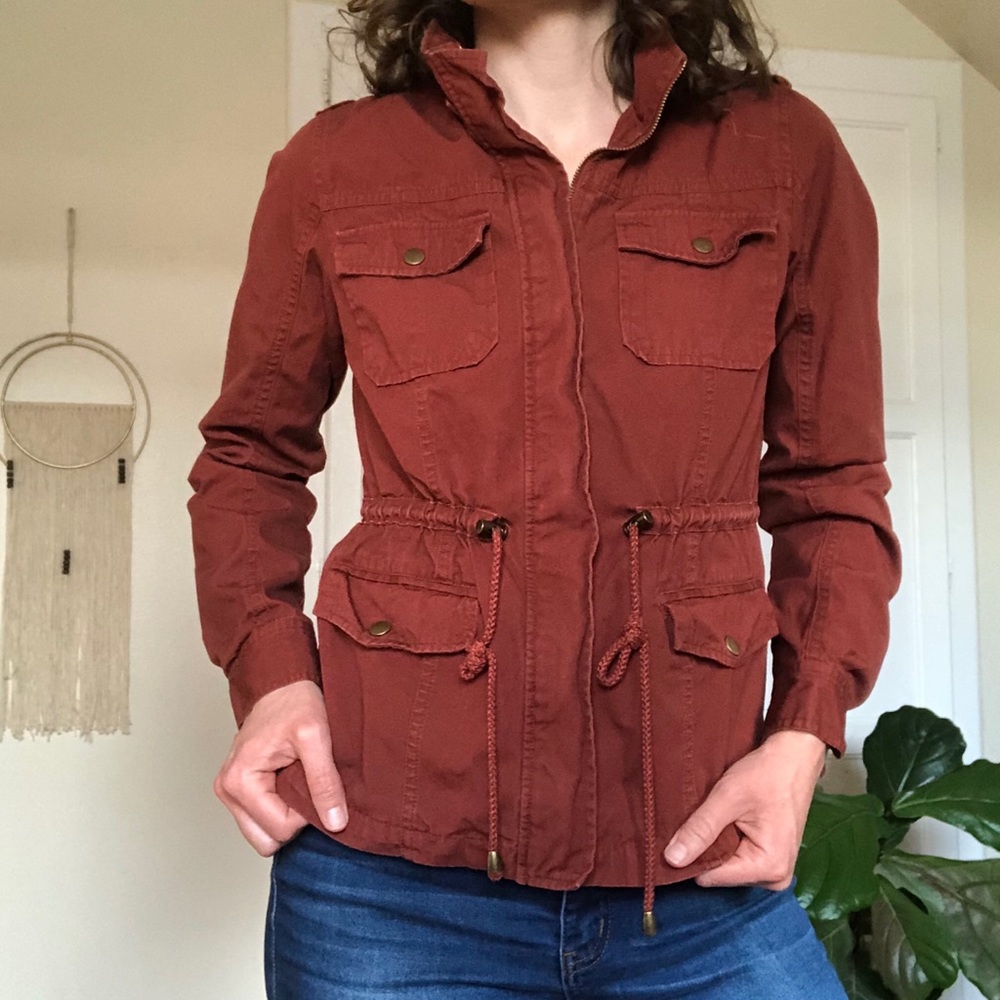 Rust Red Cute Zip Up Utility Jacket by Chocolate S